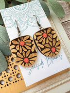 Boho hand painted flower maple wood earrings