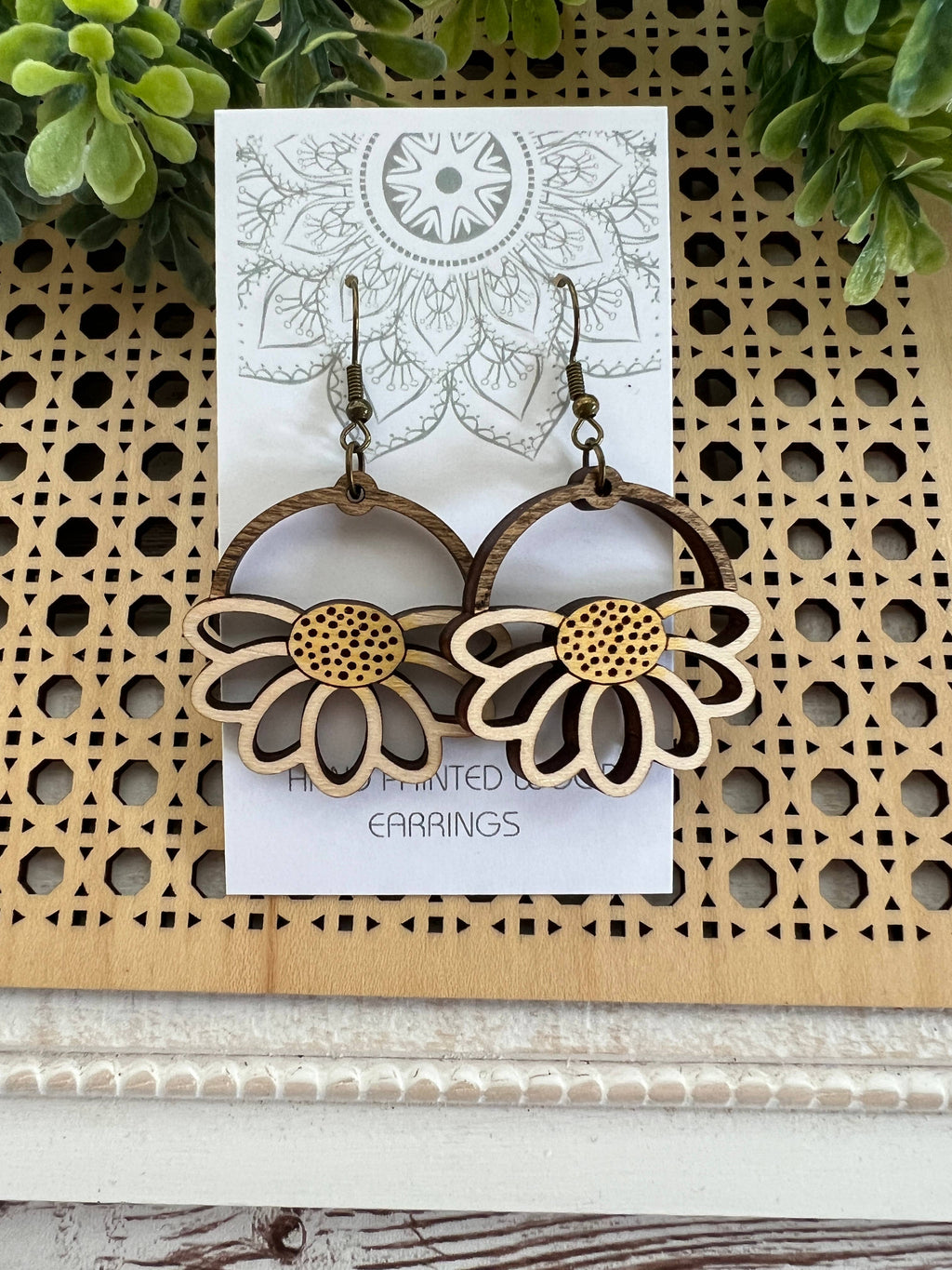 Daisy hand painted lightweight maple wood earrings