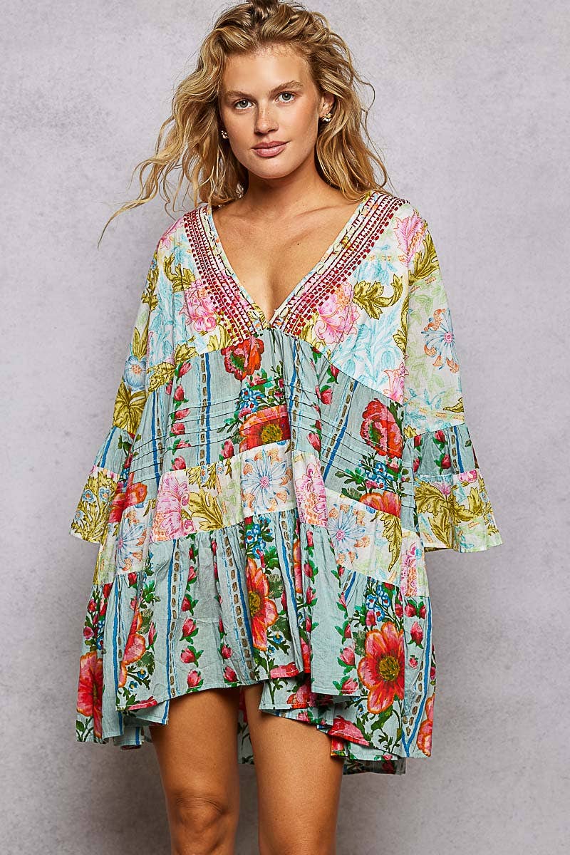 V-neck Woven Dress (S-L)(RUNS BIG)