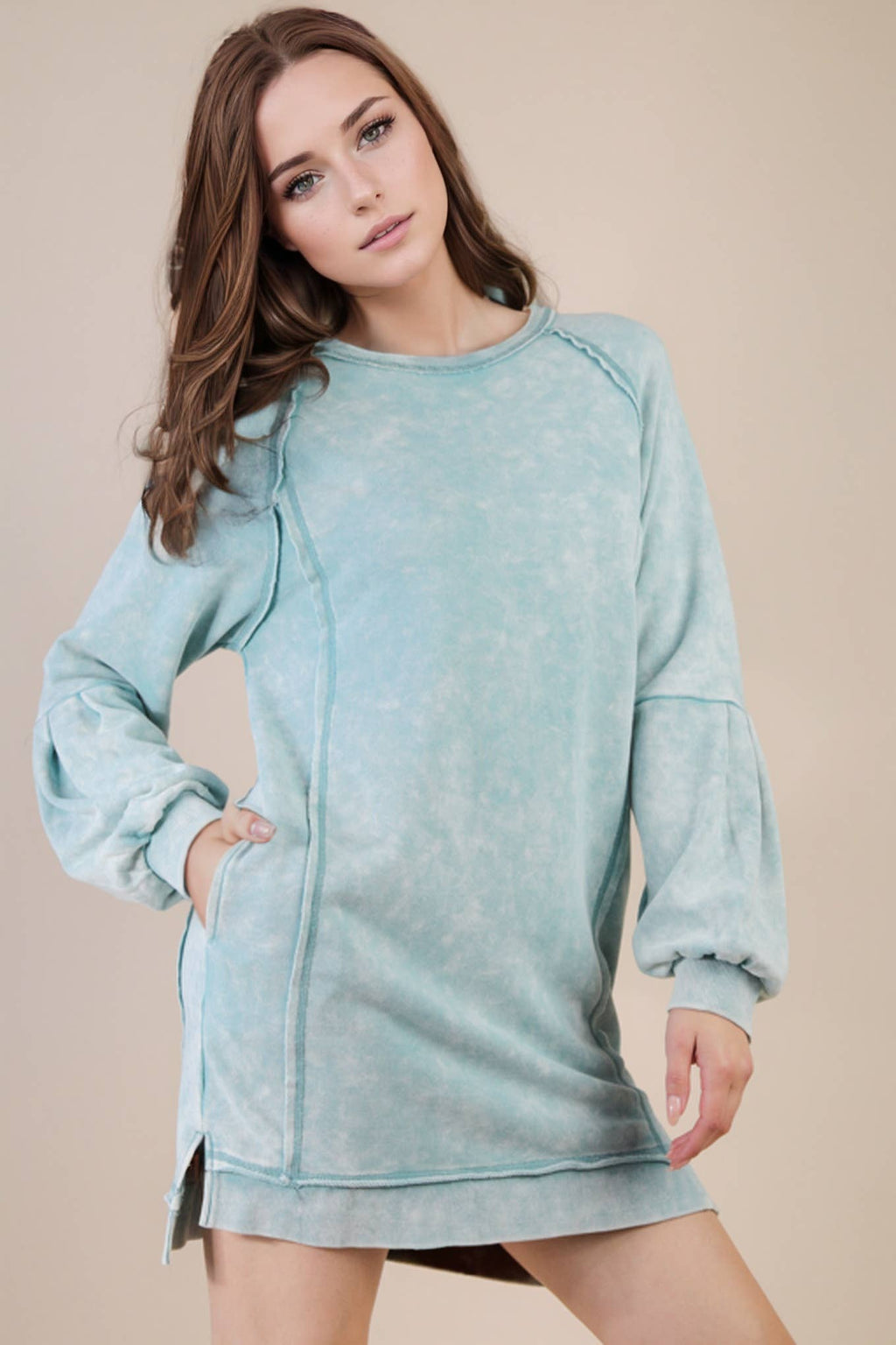 The Lindie Mineral Washed Casual Mini Dress (S-L)(2 Colors)