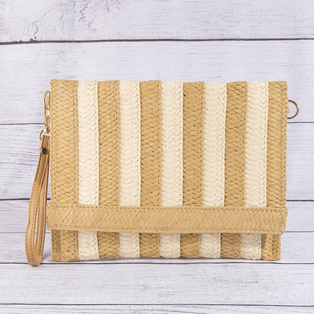 Two Tone Striped Straw Clutch Bag (3 Color Options)