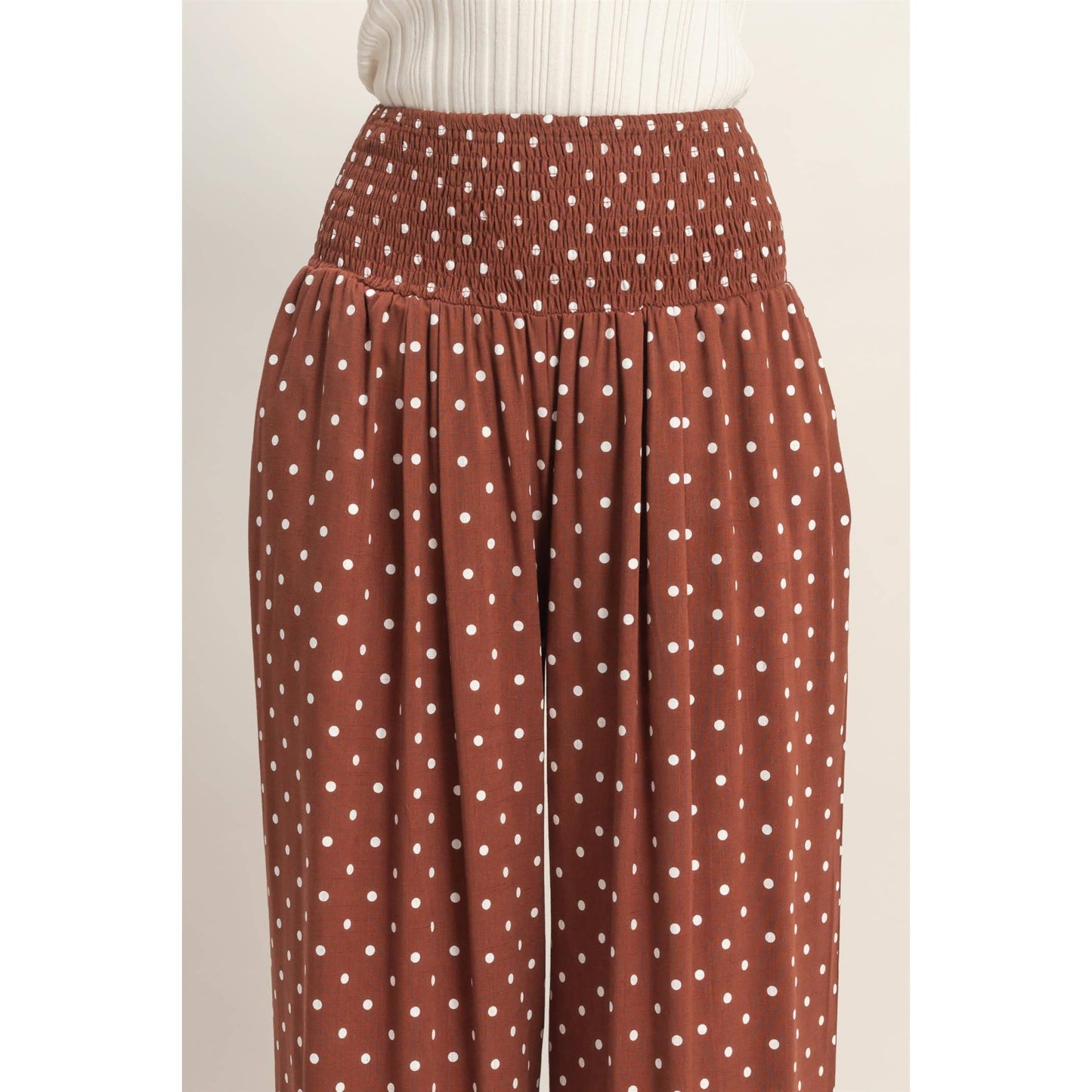 Polka Dot Elastic Wide-Leg Pants (S-L)