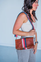 SALE! Cognac Stripe crossbody/ bum fanny bag / clutch w/ strap