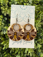 Boho Hand painted maple wood bee earrings  
