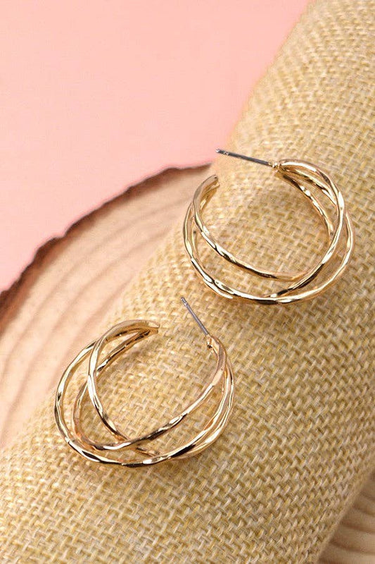 TRIPLE INTERTWINED HOOP EARRINGS: GOLD