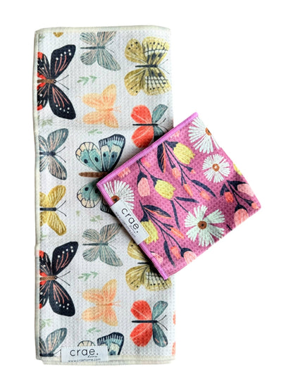 Crae.Home - 🦋Wings/Flower Farm: Double Sided-Dish Towel/Dish Cloth Set