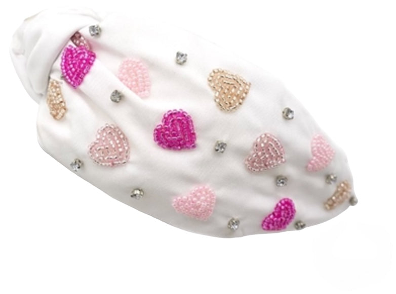 SALE! Hot Pink, Light Pink, and White Seed Bead Heart Headband