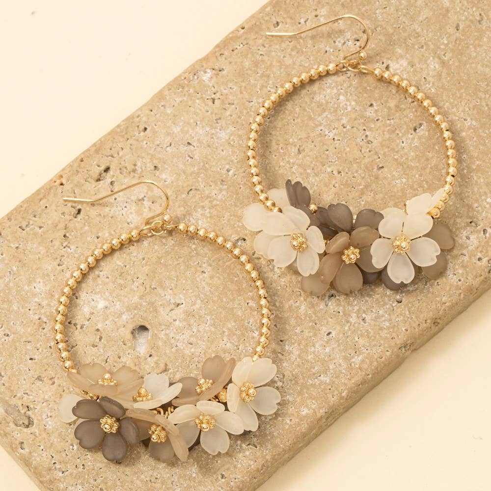 Floral Accent Hoop Dangle Earrings (3 Color Options)