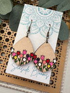 Tulip hand painted light weight wood earrings 