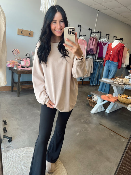 Long Sleeve Ribbed Corded Oversized Pullover (S-2X)