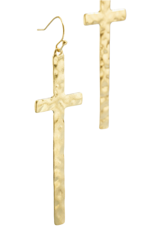 Hammered Metal Cross Earrings