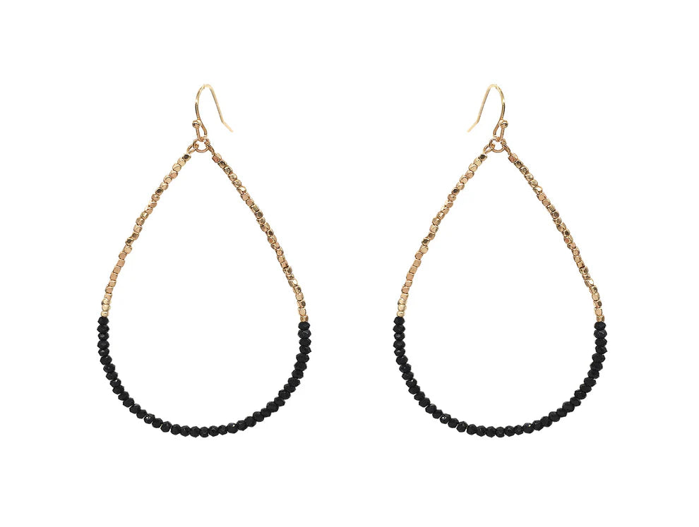 Gold Beaded with Black crystal Teardrop Earring