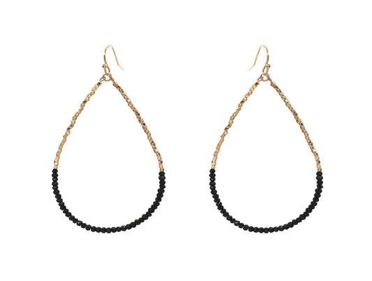 Gold Beaded with Black crystal Teardrop Earring