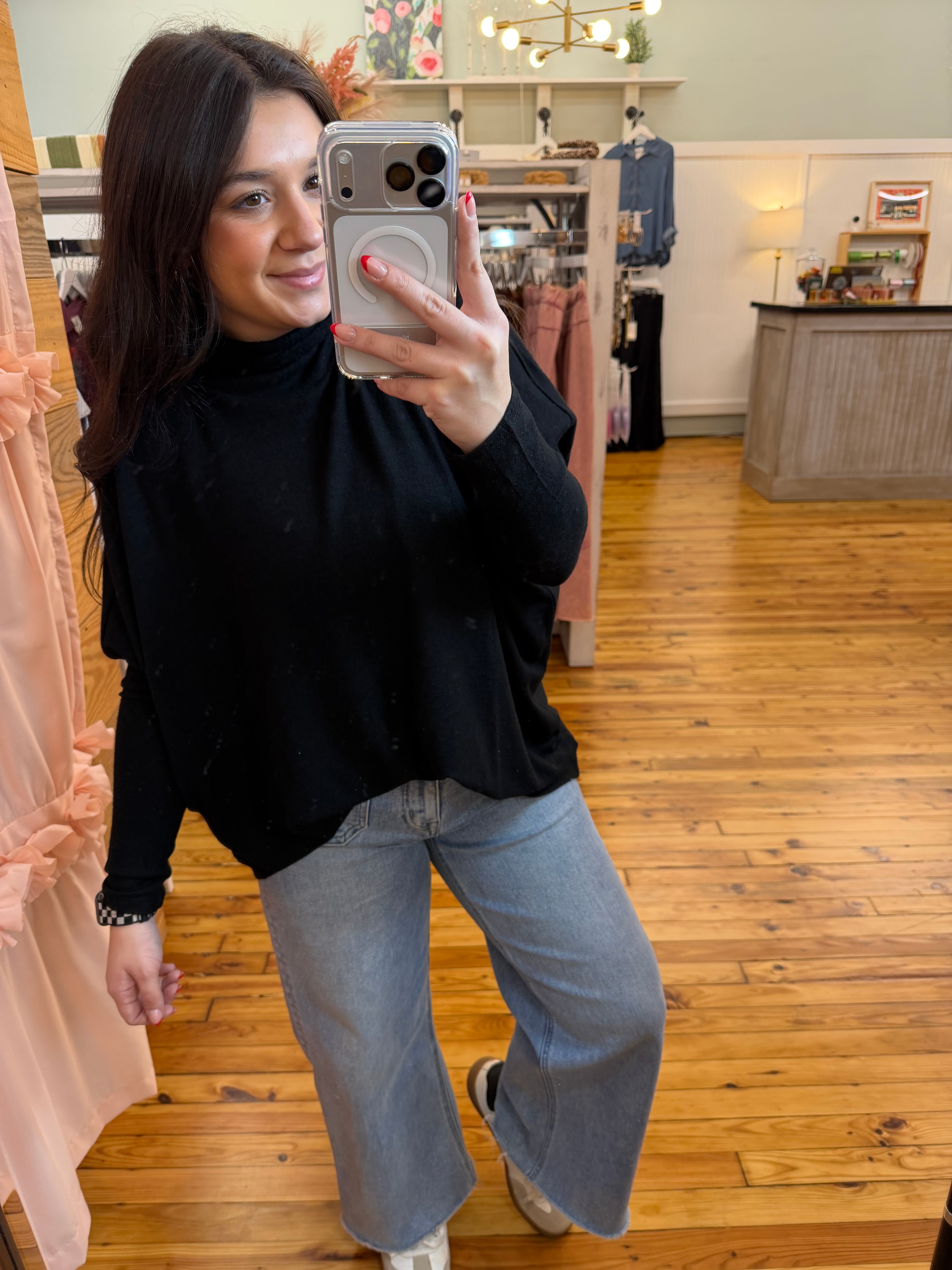 Draped Oversized Turtleneck Dolman Sleeve Top (S-L)