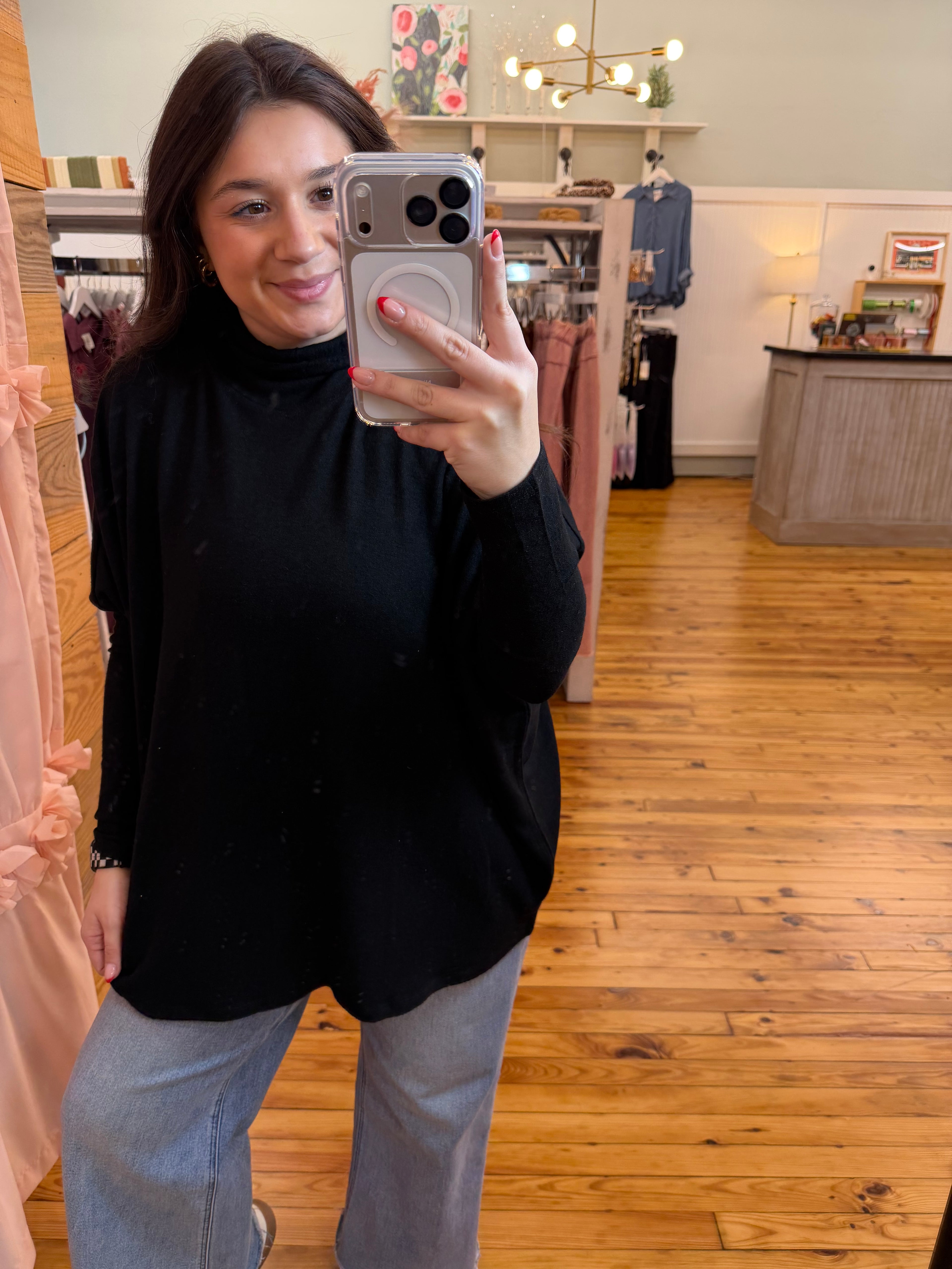 Draped Oversized Turtleneck Dolman Sleeve Top (S-L)