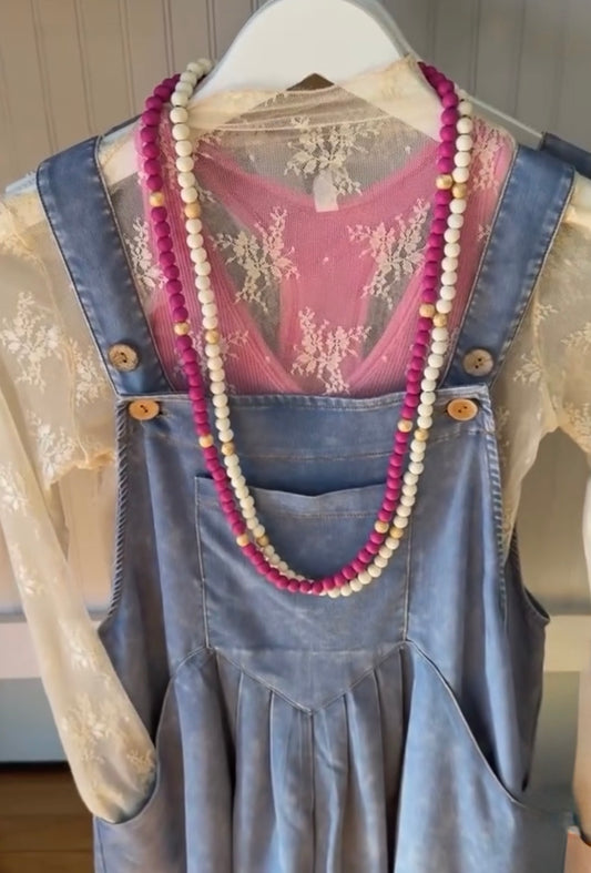 Colored Wood Beaded Necklace (2 Colors)