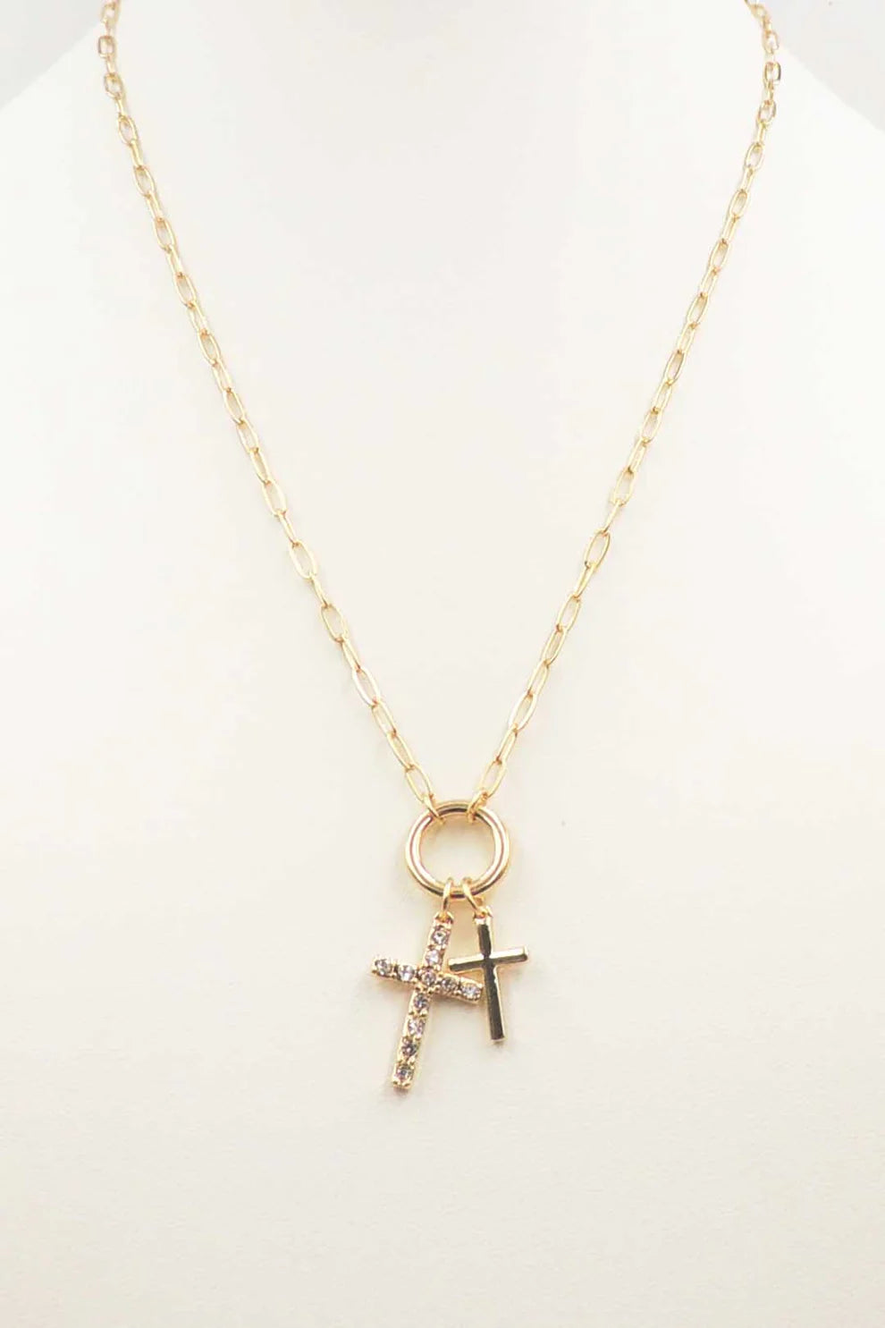 Gold Thin Double Cross Charm Necklace
