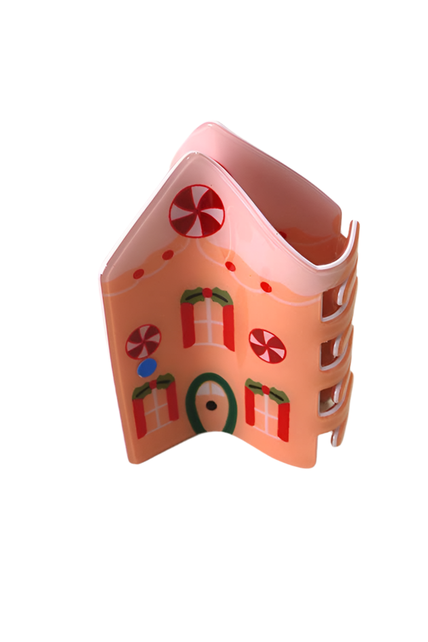 Gingerbread Christmas Hair Claw Clip: PINK