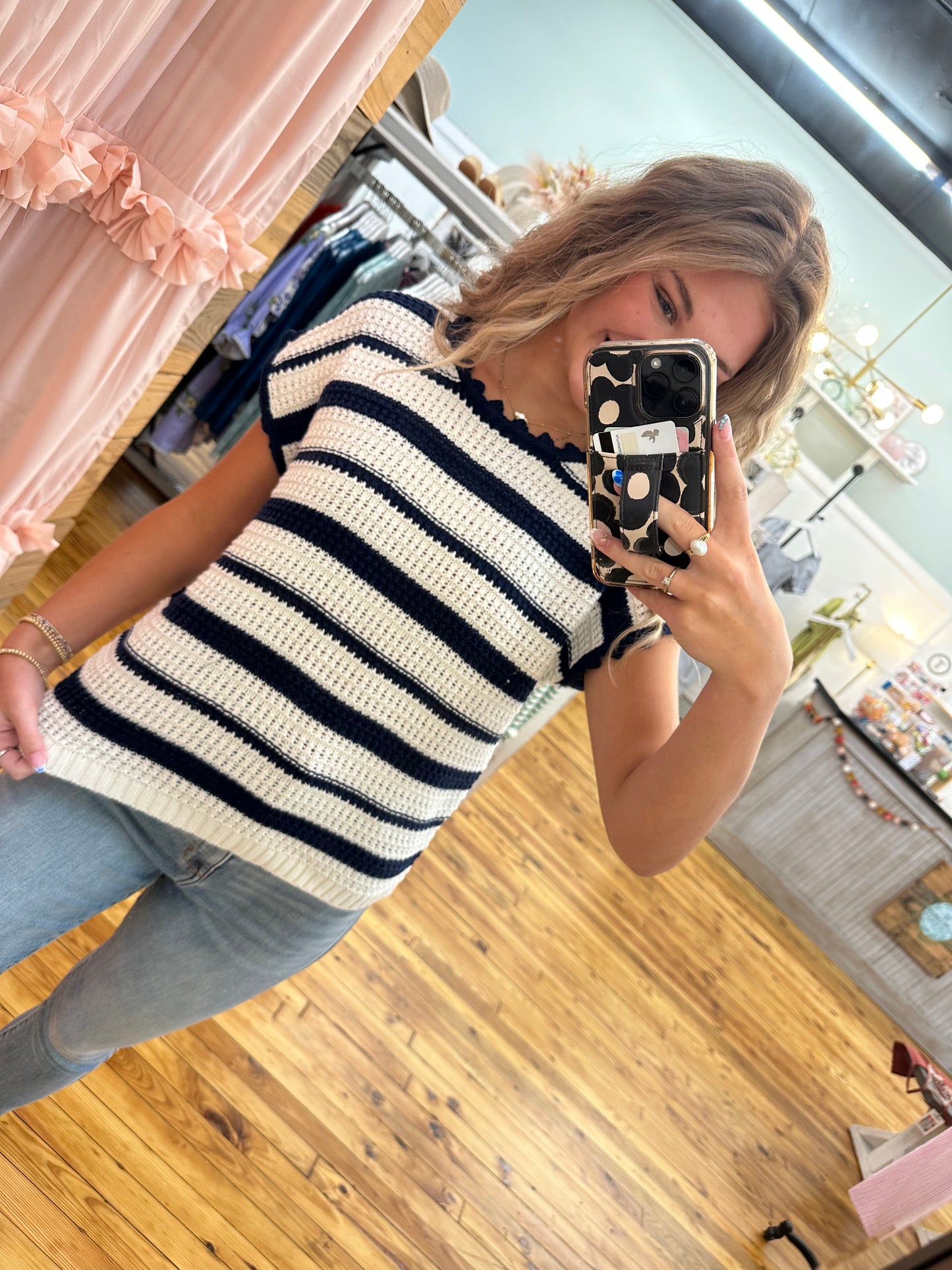 STRIPE SCALLOP TRIM CROCHET SWEATER (2 Colors) (S-L)