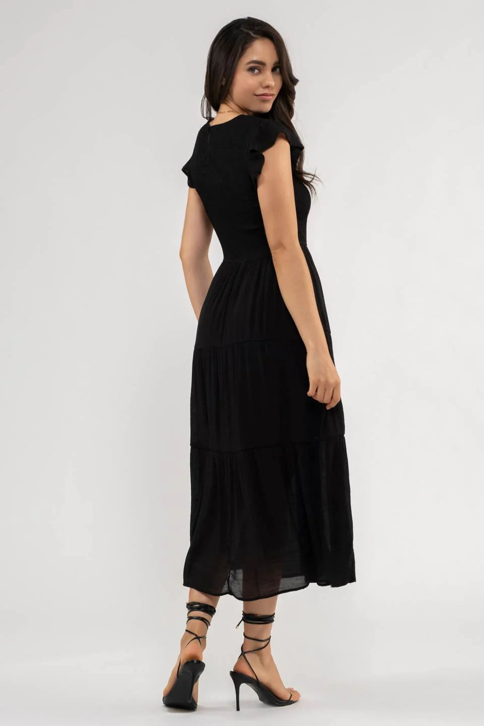 Smocked Tiered Midi Dress  (S-3X)(3 Colors)
