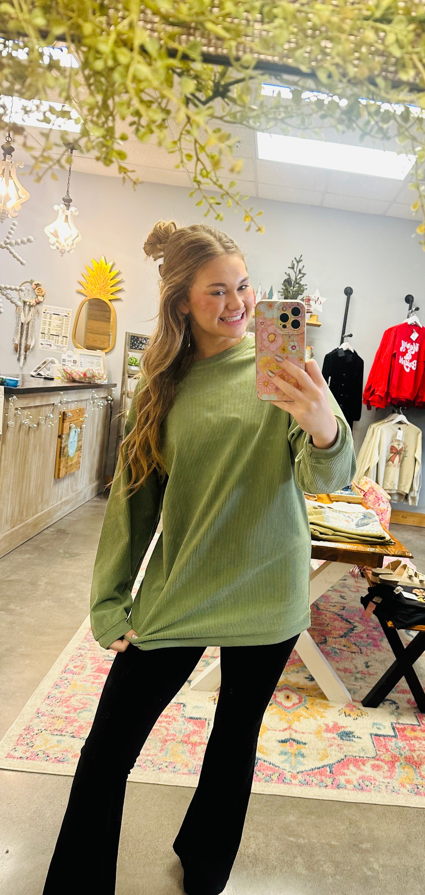 Green Corded Oversized Sweatshirt (S-2X)