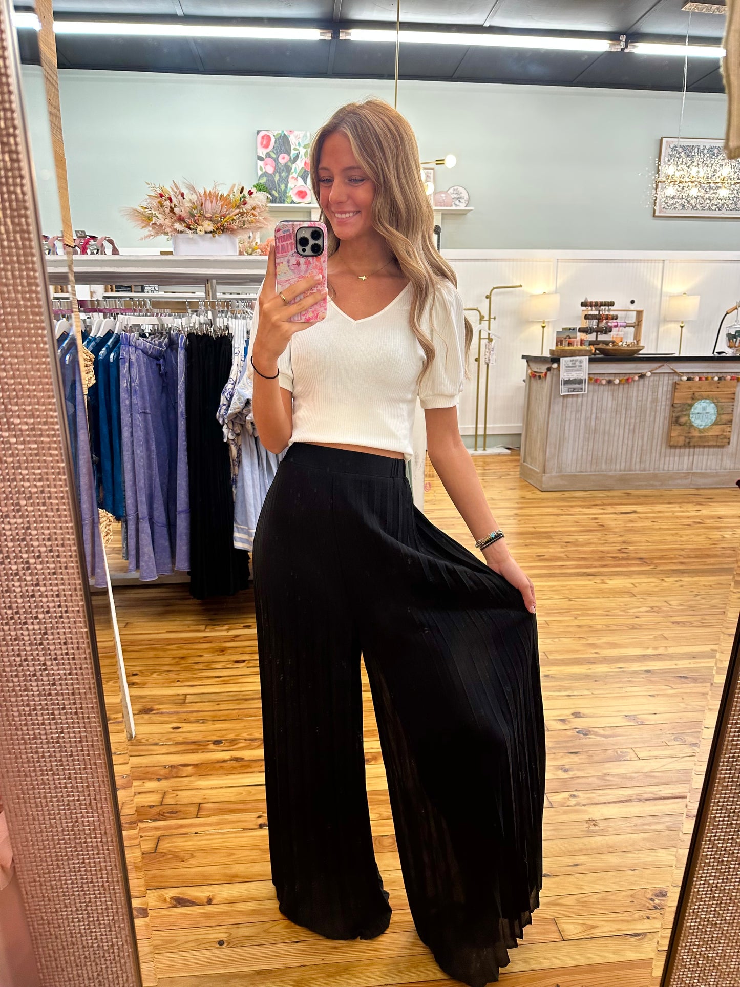 Wide Leg Pleated Chiffon Pants (S-L)