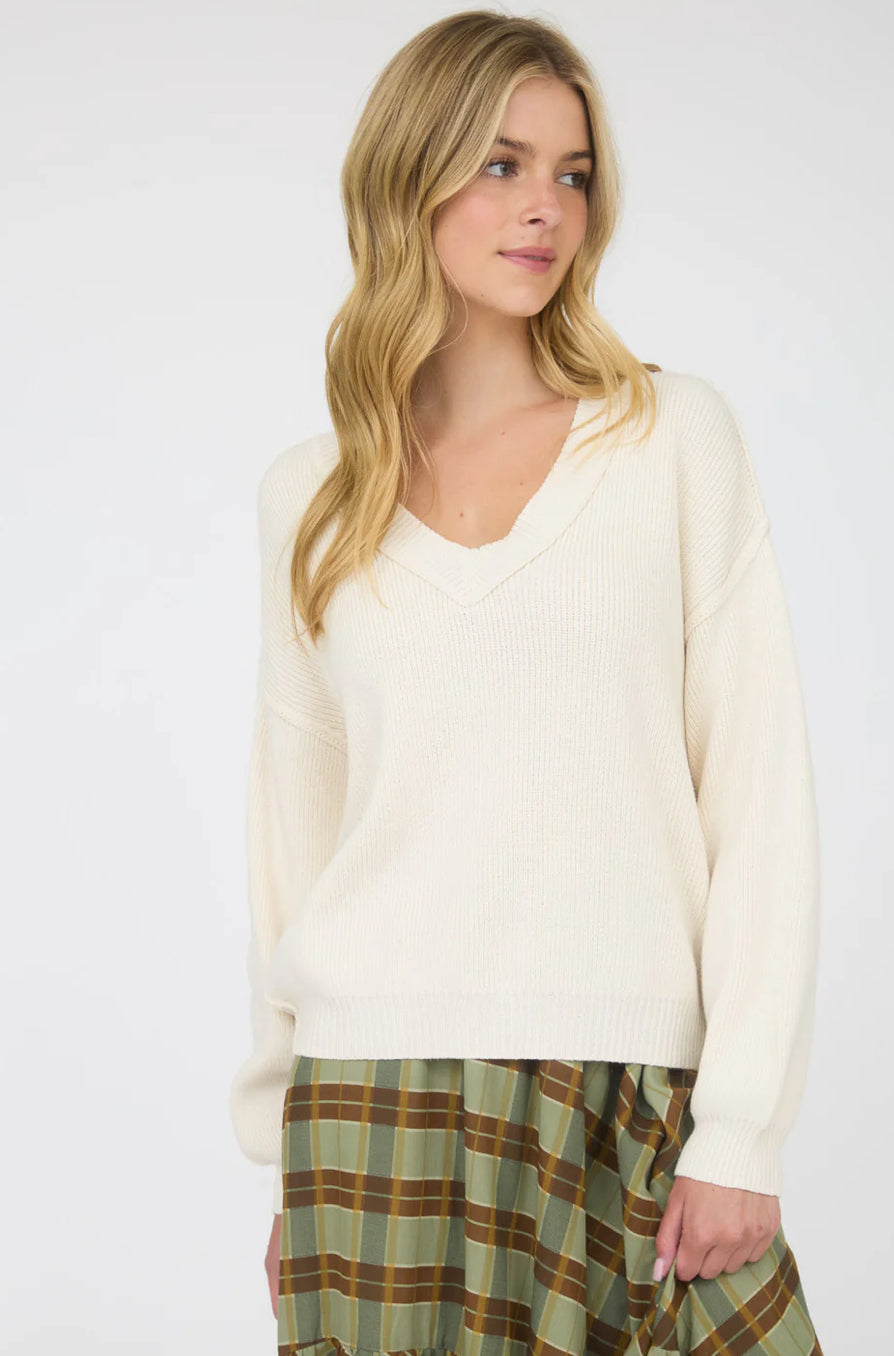 EXPOSED SEAM V NECK PULLOVER KNIT SWEATER (S-L)