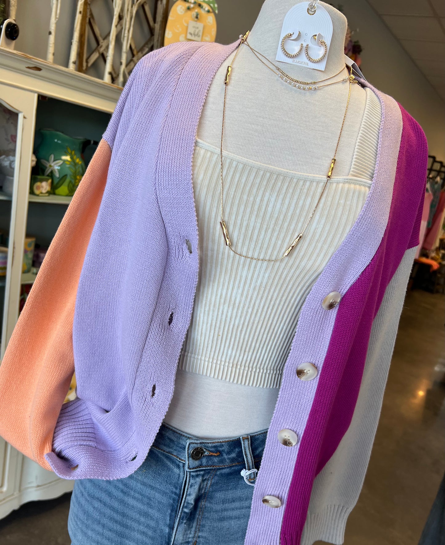 Lilac Color Block Knitted Cardigan (S-L)