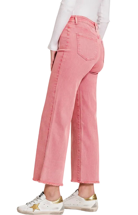 Acid Washed Straight Wide Pants w/ Frayed Hem (S-XL)