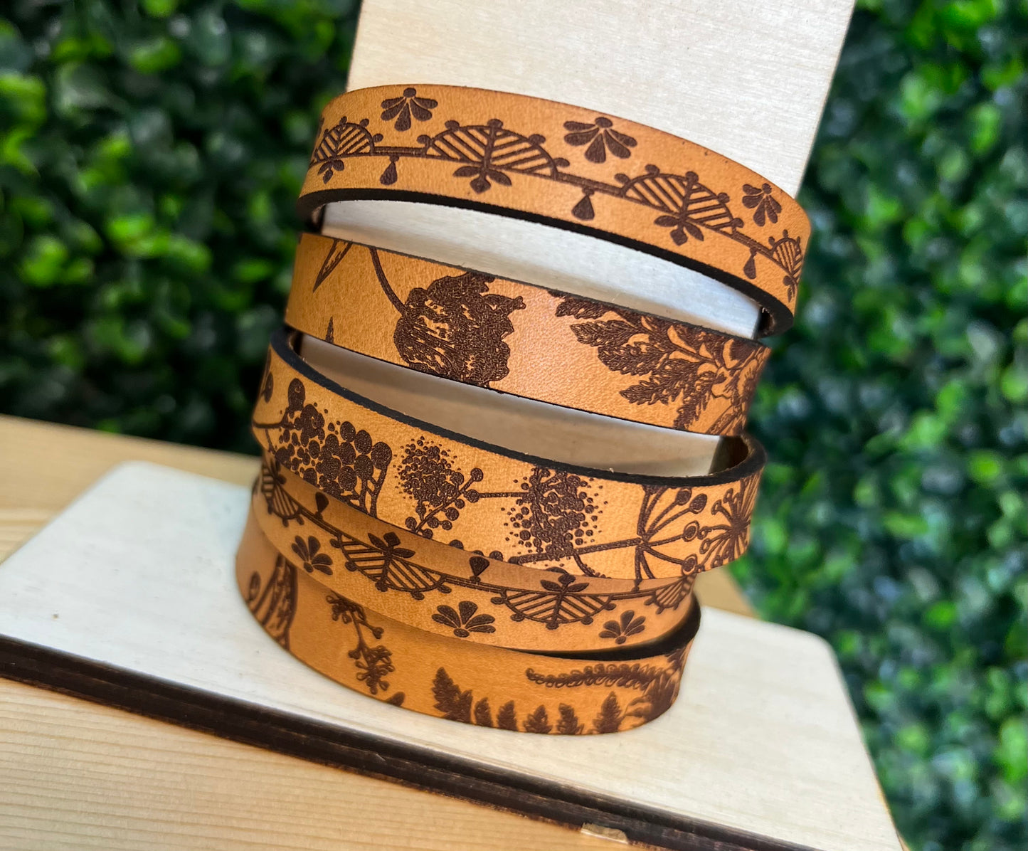 Engraved Wide Leather Snap Bracelet (Multiple Design Options)