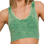 STONE WASHED RIBBED SEAMLESS PADDED TANK