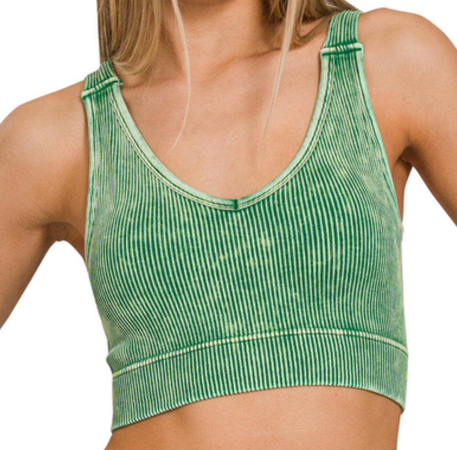 STONE WASHED RIBBED SEAMLESS PADDED TANK