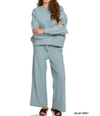 RIBBED ROUND NECK PULLOVER & PANTS SET (S-L)(3 Colors)