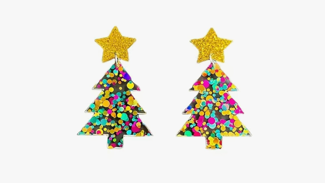 Acrylic Multicolor Christmas Tree Earrings