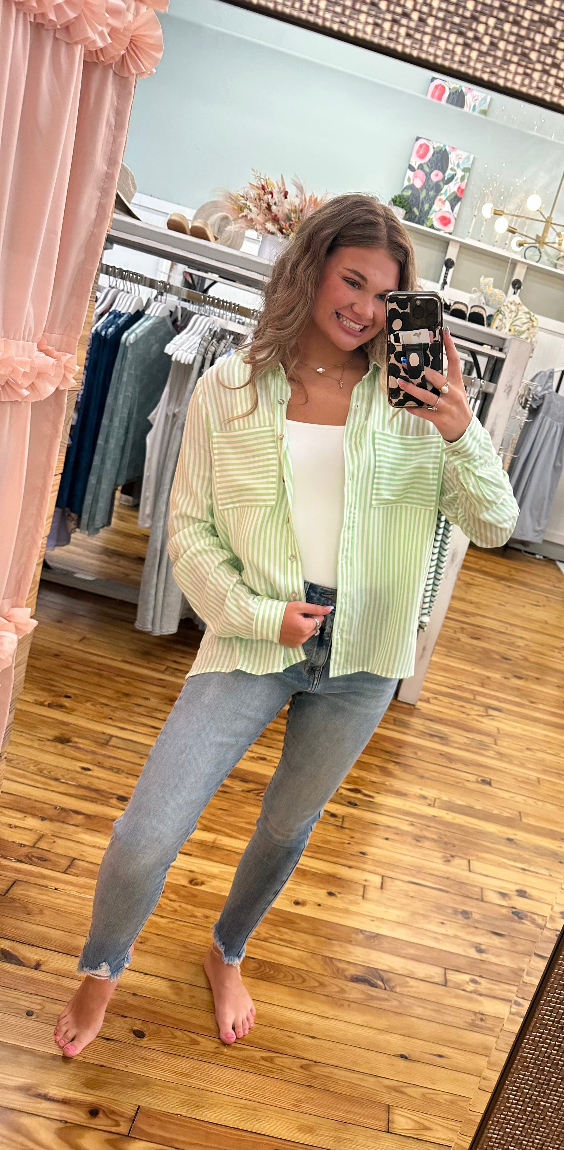 SALE! Relaxed Fit Vertical Striped Rayon Button Down Shirt (S-L)