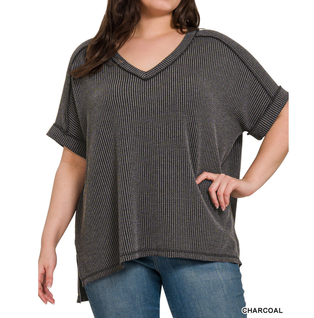 Corded Rib Short Sleeve Top (S-3X)