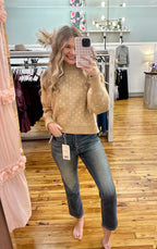 HEART PATTERN DROP SHOULDER KNIT PULLOVER SWEATER (S-L)