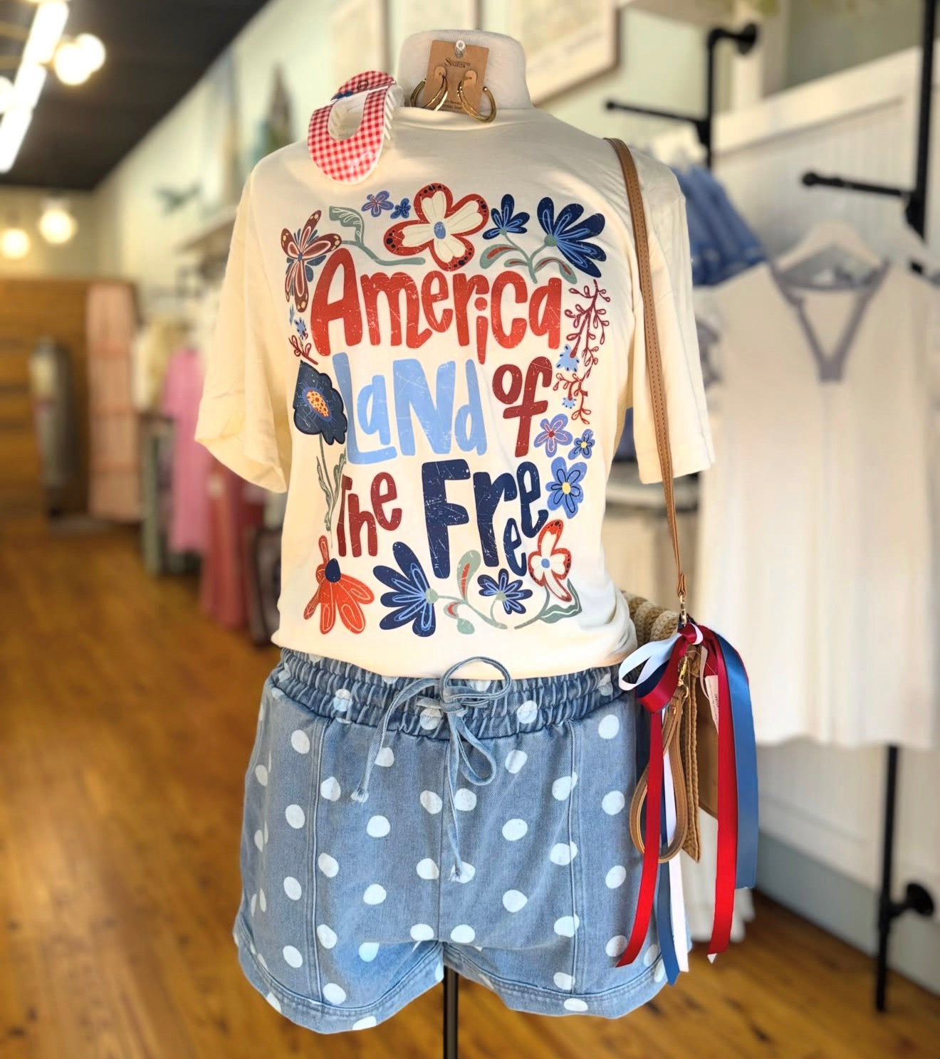 Polka Dot Drawstring Denim Shorts (S-L)
