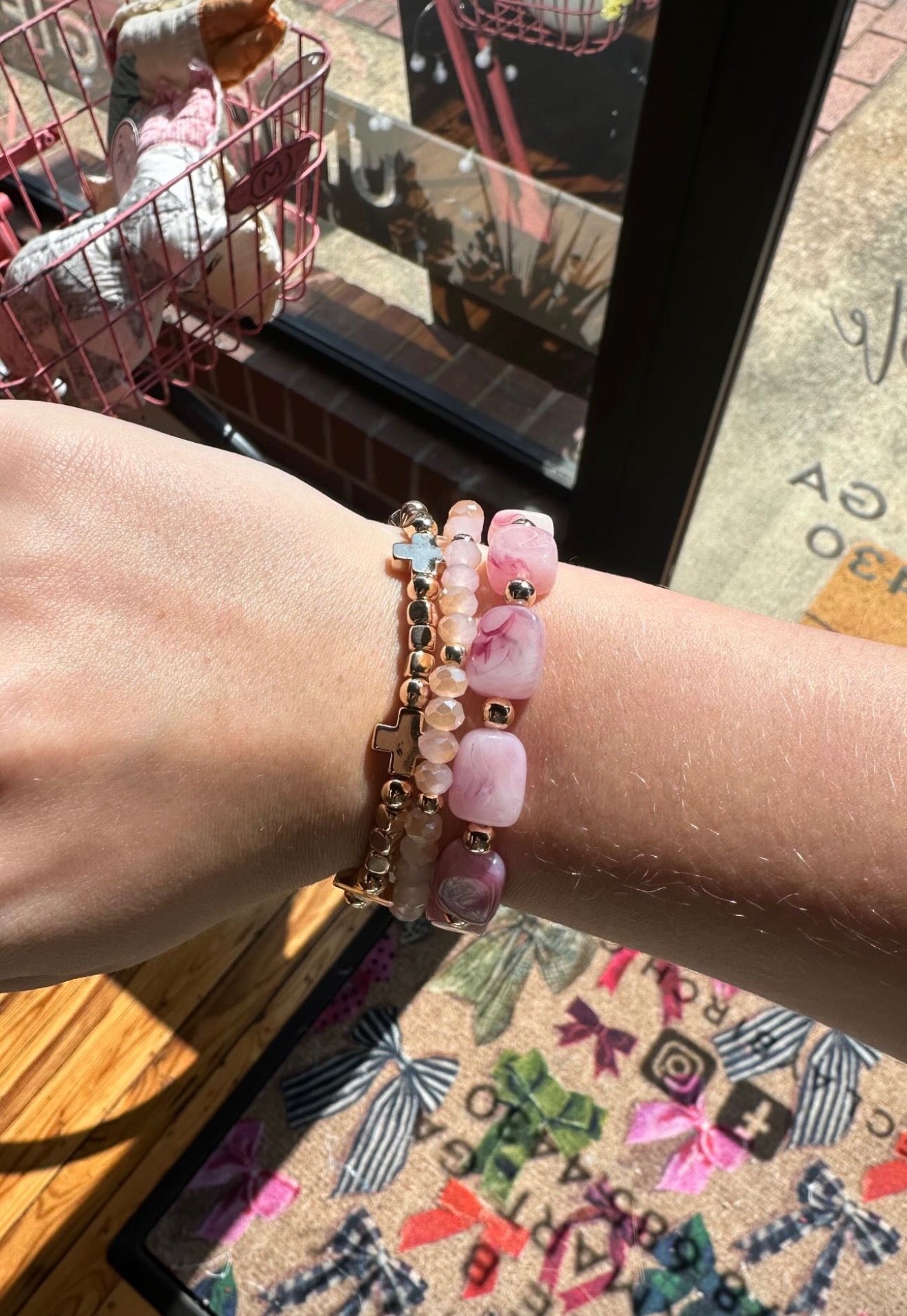Mixed Glass And Metallic Beaded Bracelet Set