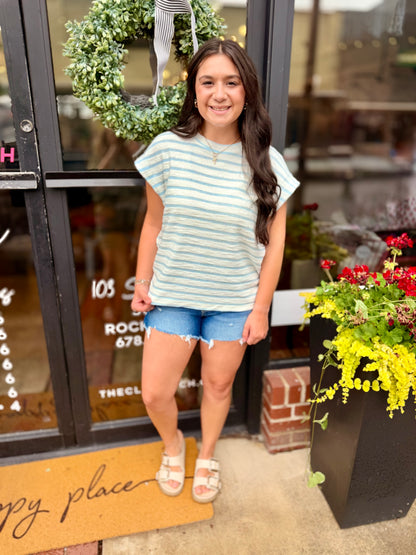 Striped Round Neck Short Sleeve Top(S-L)