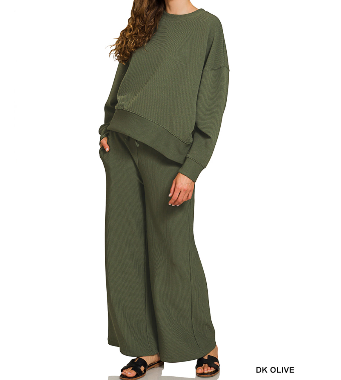 RIBBED ROUND NECK PULLOVER & PANTS SET (S-L)(3 Colors)