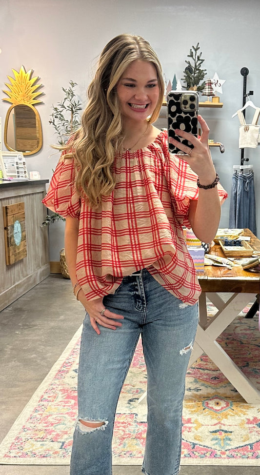 The Renna Red Plaid Blouse (S-L)