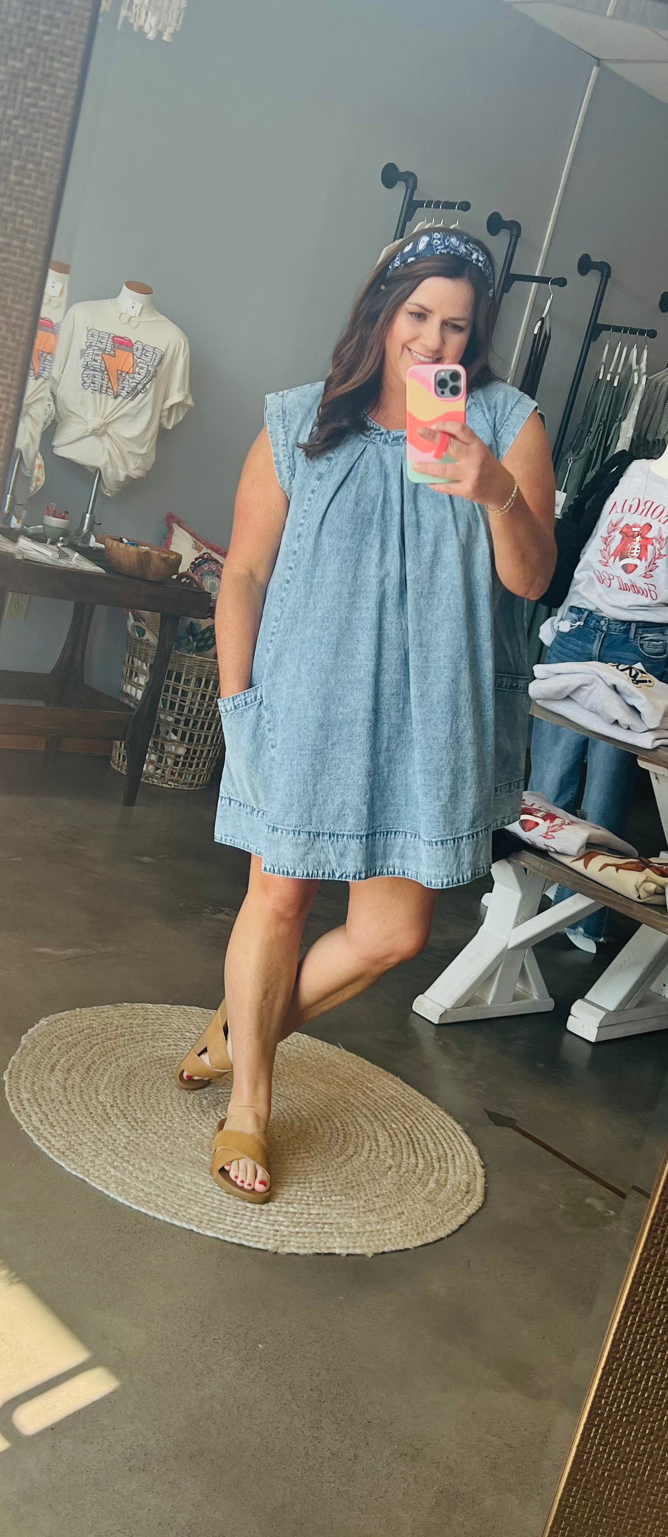 Washed Denim Pocket Mini Dress (S-L)(Runs Big!)