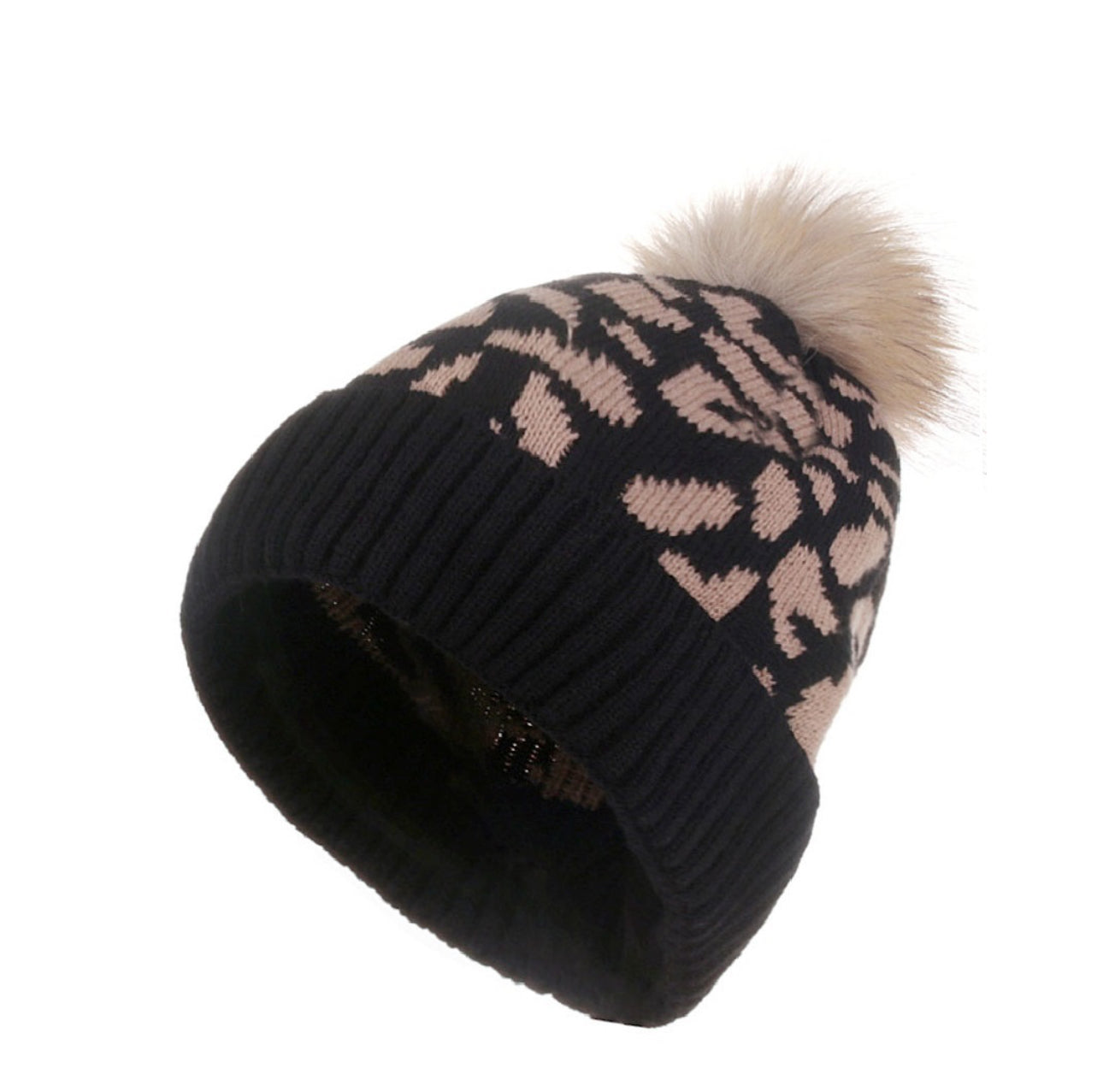 SALE! LEOPARD PATTERN KNIT POM POM BEANIE (2 Colors)