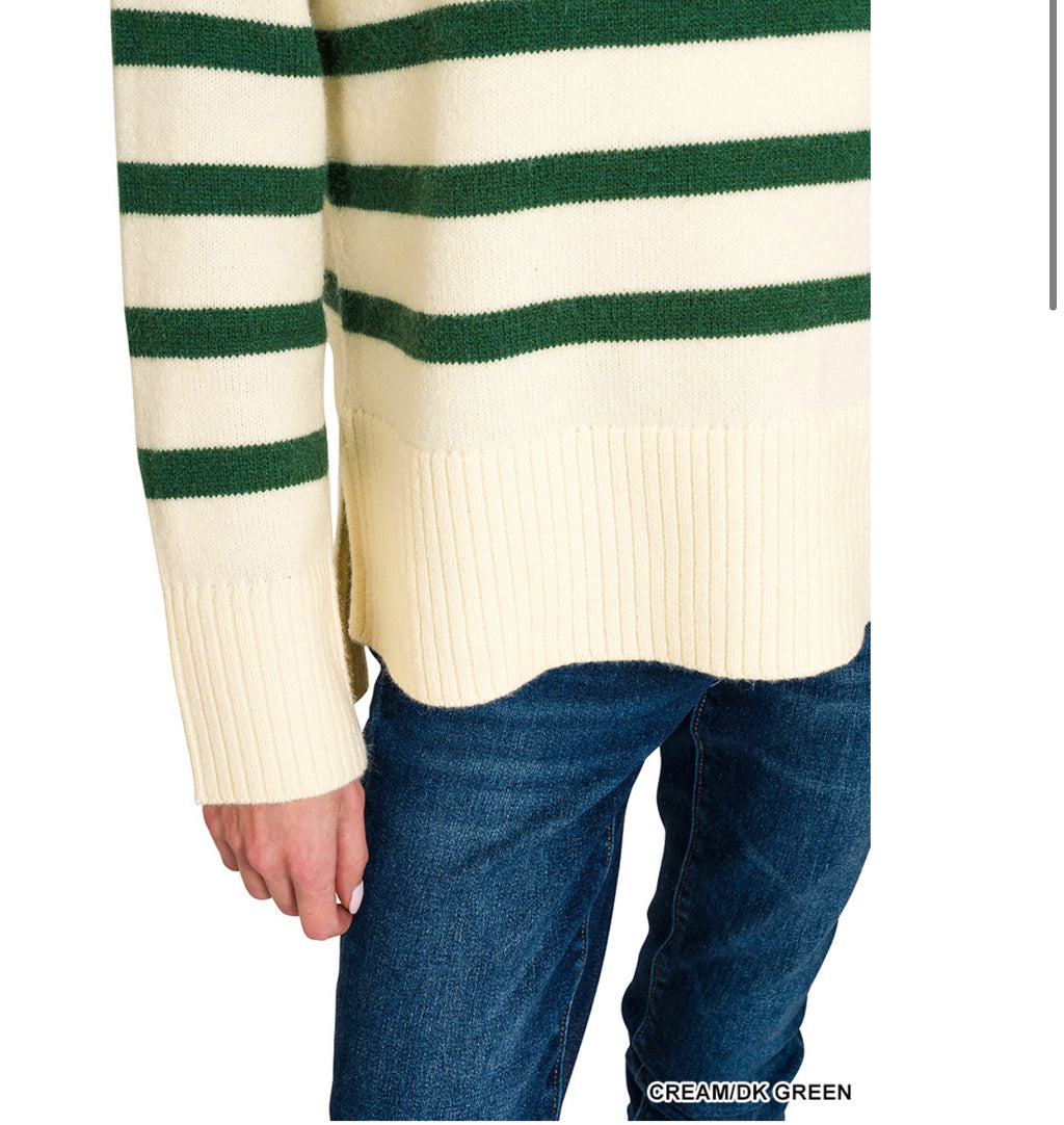 STRIPED MOCK NECK SWEATER (S-L)