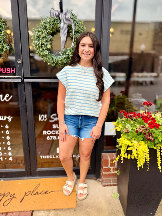 Striped Round Neck Short Sleeve Top(S-L)