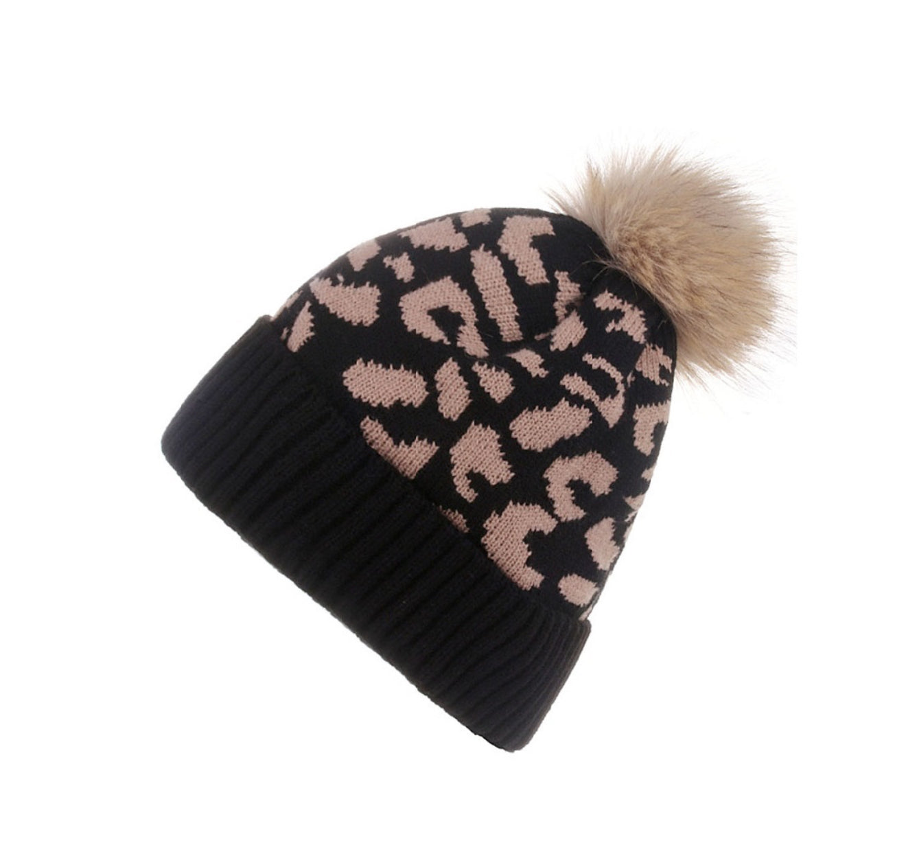 SALE! LEOPARD PATTERN KNIT POM POM BEANIE (2 Colors)