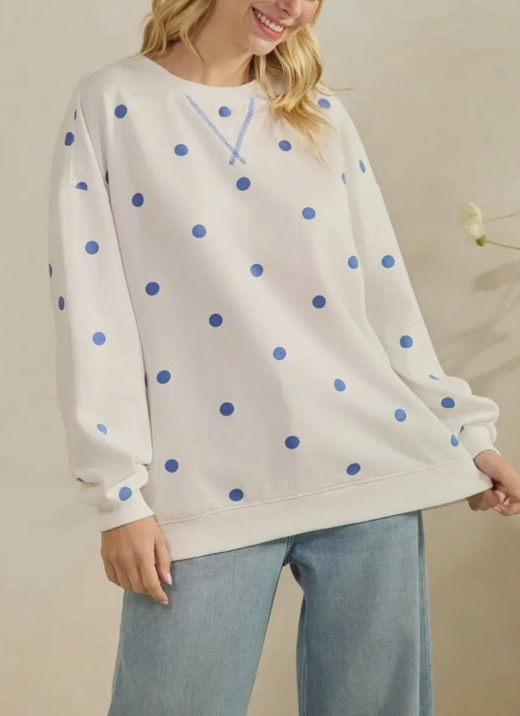Polka Dot Crew Neck Pullover (S-L)