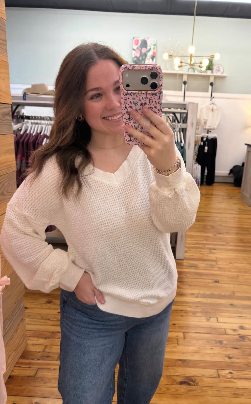 The Ella Waffle Weave Vneck (S-XL)