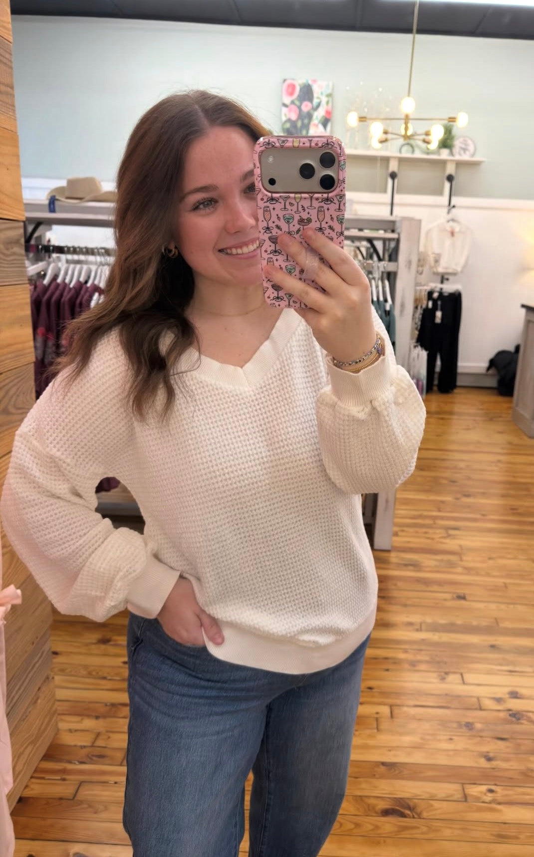 The Ella Waffle Weave Vneck (S-XL)